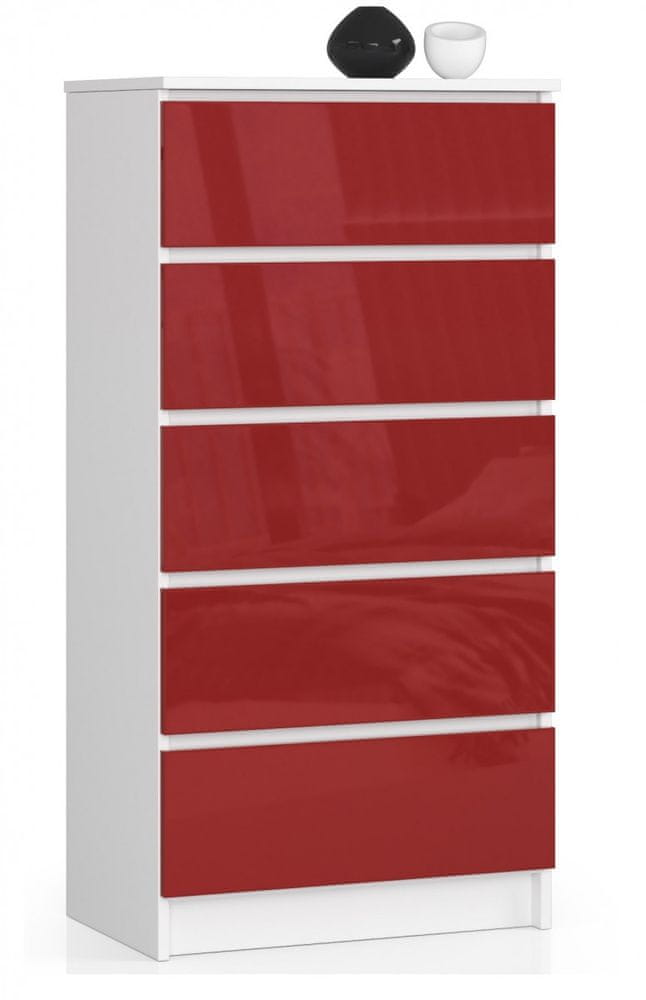 Akord Komoda Kuba 60 cm - 5 zásuviek biela/červená